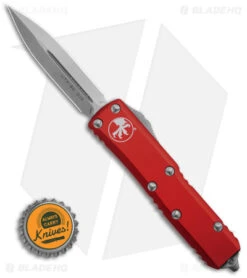 Microtech UTX-85 D/E OTF Automatic Knife Red (3.1" Stonewash) 232-10RD -Microtech Microtech UTX 85 D E OTF Automatic Knife Red 3in SW Standard BHQ 143335 td size