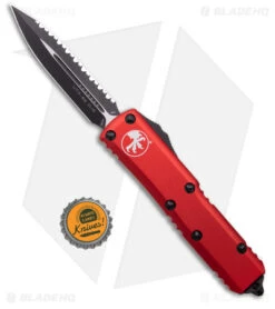 Microtech UTX-85 D/E OTF Automatic Knife Red (3.125" Black Full Serr) 232-3 RD -Microtech Microtech UTX 85 D E OTF Automatic Knife Red Black Full Serr 232 3 RD BHQ 181092 kc bottle cap