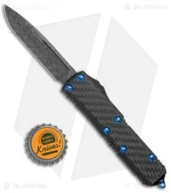Microtech UTX-85 S/E OTF Automatic Knife CF W/ Blue Ti HW (3.125" Damascus) -Microtech Microtech UTX 85 DA OTF CF Ti Damascus 231 16CFTI BHQ 76599 jr bottlecap