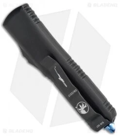 Microtech UTX-85 S/E OTF Automatic Knife CF W/ Blue Ti HW (3.125" Damascus) -Microtech Microtech UTX 85 DA OTF CF Ti Damascus 231 16CFTI BHQ 76599 jr side