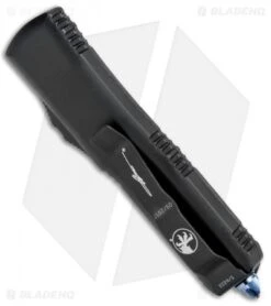 Microtech UTX-85 D/E OTF Automatic Knife CF W/ Blue Ti HW (3.1" Damascus) -Microtech Microtech UTX 85 DA OTF CF Ti Damascus 232 16CFTI BHQ 76984 jr side