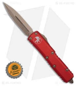 Microtech UTX-85 D/E OTF Automatic Knife Red (3.125" Bronze) 232-13RD -Microtech Microtech UTX 85 DE OTF AK Red 3in Bronzed BHQ 181685 td size