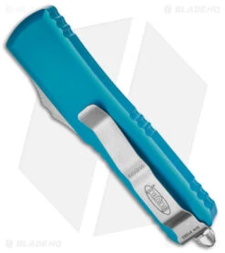 Microtech UTX-85 D/E OTF Automatic Knife Turquoise (3.1" Satin) 232-4 TQ -Microtech Microtech UTX 85 DE OTF AK Turquoise 3in Satin BHQ 146772 td side