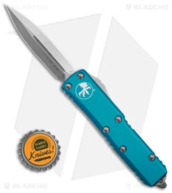 Microtech UTX-85 D/E OTF Automatic Knife Turquoise (3.1" Satin) 232-4 TQ -Microtech Microtech UTX 85 DE OTF AK Turquoise 3in Satin BHQ 146772 td size