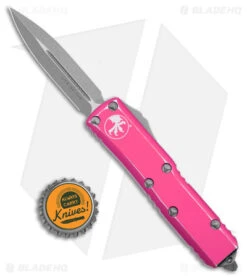 Microtech UTX-85 D/E OTF Automatic Knife Distressed Pink (3.1" Apocalyptic) -Microtech Microtech UTX 85 DE OTF Auto Distressed Pink Apocalyptic BHQ 178776 jr bottlecap