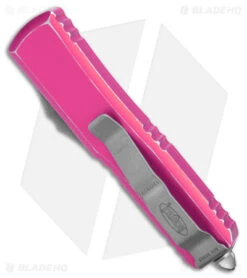 Microtech UTX-85 D/E OTF Automatic Knife Distressed Pink (3.1" Apocalyptic) -Microtech Microtech UTX 85 DE OTF Auto Distressed Pink Apocalyptic BHQ 178776 jr side