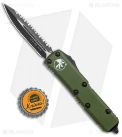 Microtech UTX-85 D/E OTF Automatic Knife OD Green (3.125" Black Full Serr) -Microtech Microtech UTX 85 DE OTF Auto OD Green Black Full Serr 232 3OD BHQ 97546 jr bottlecap