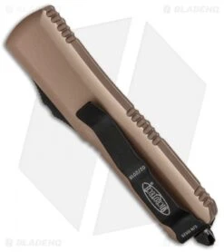 Microtech UTX-85 D/E OTF Automatic Knife Tan (3.125" Black) 232-1TA -Microtech Microtech UTX 85 DE OTF Auto Tan Black 232 1TA BHQ 81508 jr side