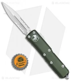 Microtech UTX-85 D/E OTF Automatic Knife OD Green (3.125" Satin Serr) 232-5OD -Microtech Microtech UTX 85 DE OTF OD Green Satin Serr 232 5 OD BHQ 80386 jr bottlecap