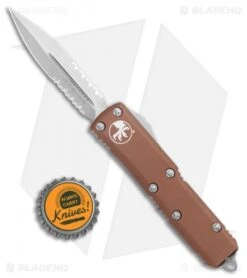 Microtech UTX-85 D/E OTF Auto Knife Tan (3.125" Stonewash Serr) -Microtech Microtech UTX 85 DE OTF Tan SW Serr 232 11TA BHQ 98515 jr bottlecap 1