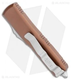 Microtech UTX-85 D/E OTF Auto Knife Tan (3.125" Stonewash Serr) -Microtech Microtech UTX 85 DE OTF Tan SW Serr 232 11TA BHQ 98515 jr side