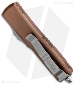 Microtech UTX-85 S/E OTF Automatic Knife Tan (3.125" Stonewash Serr) -Microtech Microtech UTX 85 SE OTF Auto Tan SW Serr 231 11TA BHQ 72341 jr side