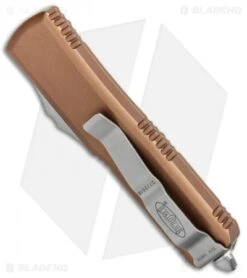 Microtech UTX-85 S/E OTF Automatic Knife Tan (3.125" Satin Serr) -Microtech Microtech UTX 85 SE OTF Auto Tan Satin Serr 231 5 TA BHQ 87563 jr side