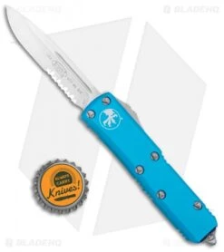 Microtech UTX-85 S/E OTF Automatic Knife Turquoise (3.125" Satin Serr) -Microtech Microtech UTX 85 SE OTF Auto Turquoise Satin Serr 231 5TQ BHQ 98793 jr bottlecap