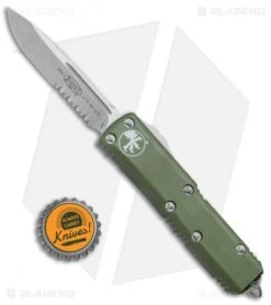 Microtech UTX-85 S/E OTF Automatic Knife OD Green (3.125" Stonewash Serr) -Microtech Microtech UTX 85 SE OTF OD Green SW Serr 231 11OD BHQ 72340 jr bottlecap