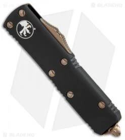Microtech UTX-85 S/E OTF Automatic Knife Black (3.1" Bronze Serr) -Microtech Microtech UTX 85 SE black bronze serr BHQ 75684 er spine