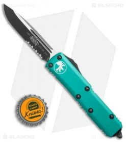 Microtech UTX-85 S/E OTF Automatic Knife Turquoise (3.125" Black Serr) 231-2TQ -Microtech Microtech UTX 85 SE turquoise black serr 231 2TQ BHQ 69051 er size