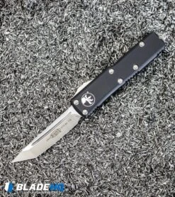 Microtech UTX-85 T/E Tanto OTF Automatic Knife Black Aluminum (3.1" Satin) 233-4 -Microtech Microtech UTX 85 T E OTF Automatic Knife Black Satin 233 4 BHQ 83519 kp titanium shavings web