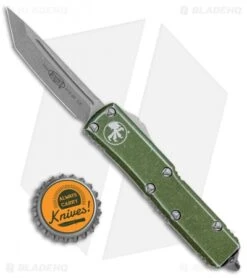 Microtech UTX-85 T/E OTF Automatic Knife Distressed OD Green (3.125" Stonewash) -Microtech Microtech UTX 85 TE OTF Auto Distressed OD Green SW 233 10DOD BHQ 101298 jr bottlecap