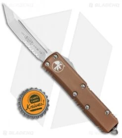 Microtech UTX-85 T/E OTF Automatic Knife Tan (3.125" Satin Serr) 233-5TA -Microtech Microtech UTX 85 TE OTF Auto Tan Satin Serr 233 5TA BHQ 88456 jr bottlecap 1