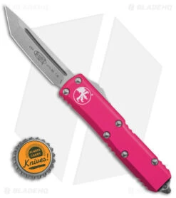 Microtech UTX-85 T/E OTF Automatic Knife Pink (3.1" Stonewash) 233-10 PK -Microtech Microtech UTX 85 TE OTF Automatic Knife Pink 3in SW BHQ 146604 td size