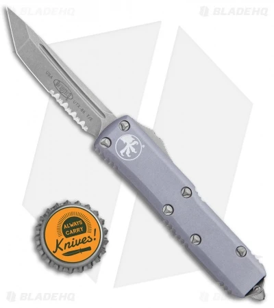Microtech UTX-85 T/E OTF Automatic Knife GY (3.125" Stonewash Serr) 233-11GY 6 Microtech UTX-85 T/E OTF Automatic Knife GY (3.125" Stonewash Serr) 233-11GY - Image 4