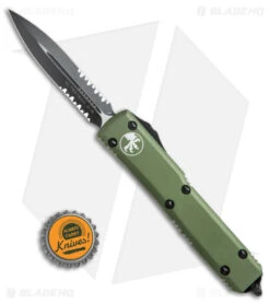 Microtech Ultratech D/E OTF Automatic Knife OD Green CC (3.4" Black Serr) -Microtech Microtech Ultratech D E OTF Automatic Knife OD Green CC 3.4in Black Serr 122 2OD BHQ 51945 LS Bottlecap jr
