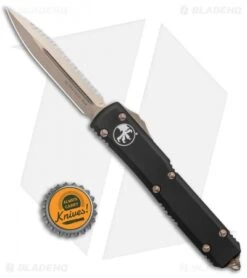 Microtech Ultratech OTF Automatic Knife Black (3.4" Bronze Plain/Full Serr) -Microtech Microtech Ultratech DE Black Bronze Full Serr 122 15 BHQ 135893 jr bottlecap