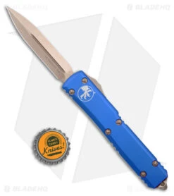 Microtech Ultratech D/E OTF Automatic Knife Blue (3.4" Bronze) -Microtech Microtech Ultratech DE OTF Auto Blue Bronze SW BHQ 176907 jr bottlecap