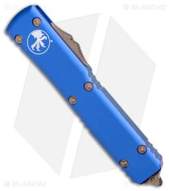 Microtech Ultratech D/E OTF Automatic Knife Blue (3.4" Bronze) -Microtech Microtech Ultratech DE OTF Auto Blue Bronze SW BHQ 176907 jr spine