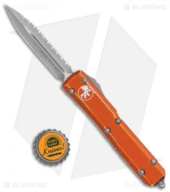 Microtech Ultratech D/E OTF Auto Knife Distressed Orange (3.4" BB/SW Full Serr) -Microtech Microtech Ultratech DE OTF Auto Distressed Orange BB SW Full Serr 122 12DOR BHQ 113057 jr bottlecap 1