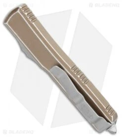 Microtech Ultratech D/E OTF Automatic Distressed (3.4" SW Full Serr) 122-12DTA -Microtech Microtech Ultratech DE OTF Auto Distressed Tan SW Full Serr 122 12DTA BHQ 108518 jr side