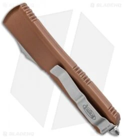 Microtech Ultratech D/E OTF Automatic Knife Tan CC (3.4" Satin) 122-4TA -Microtech Microtech Ultratech DE OTF Auto Tan CC Satin 122 4TA BHQ 51909 jr side