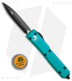 Microtech Ultratech D/E OTF Automatic Knife Turquoise CC (3.4" Black) 122-1TQ -Microtech Microtech Ultratech DE turquoise CC black 1221TQ BHQ 68755 jr bottlecap 2