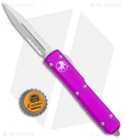 Microtech Ultratech Dagger OTF Automatic Knife Violet CC (3.4" Stonewash Serr) -Microtech Microtech Ultratech Dagger OTF Auto Violet CC SW Serr 122 11VI BHQ 97790 jr bottlecap 2