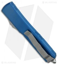 Microtech Ultratech Bayonet OTF Automatic Knife Blue CC (3.4" Satin) -Microtech Microtech Ultratech OTF Bayo Blue Satin 120 4BL BHQ 67449 jr side