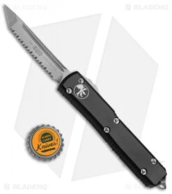 Microtech Ultratech T/E OTF Automatic Knife Black (3.4" Stonewash Full Serr) -Microtech Microtech Ultratech OTF TE Black SW Full Serr 123 12 BHQ 67983 jr bottlecap jr