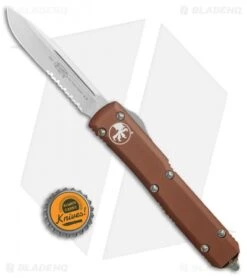 Microtech Ultratech S/E OTF Automatic Knife Tan CC (3.4" Stonewash Serr) -Microtech Microtech Ultratech SE Tan CC SW serr BHQ 80387 jr bottlecap 1