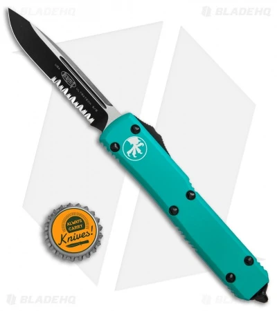 Microtech Ultratech S/E OTF Automatic Knife Turquoise CC (3.4" Black Serr) 6 Microtech Ultratech S/E OTF Automatic Knife Turquoise CC (3.4" Black Serr) - Image 4