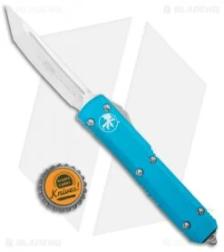 Microtech Ultratech T/E OTF Automatic Knife Turquoise CC (3.4" Satin) -Microtech Microtech Ultratech TE Auto Turquoise CC Satin 123 4TQ BHQ 96078 jr bottlecap