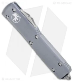 Microtech Ultratech T/E OTF Automatic Knife Gray CC (3.4" Satin Serr) -Microtech Microtech Ultratech TE OTF Auto Gray CC Satin Serr 123 5GY BHQ 95861 jr spine