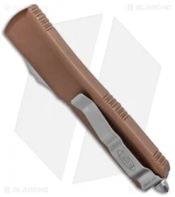 Microtech Ultratech T/E OTF Automatic Knife Tan CC (3.4" Stonewash Serr) -Microtech Microtech Ultratech TE OTF Auto Tan CC SW Serr 123 11TA BHQ 88639 jr side