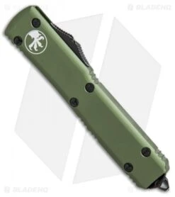 Microtech Ultratech D/E OTF Automatic Knife OD Green CC (3.4" Black Serr) -Microtech Microtech ultratech DE OD green CC black serr BHQ 51945 er spine