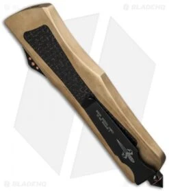Marfione Custom Combat Troodon D/E OTF Knife Brass/LSCF (3.8" Mirror) -Microtech microtech combat troodon mirror lightining strike bearing grade brass bottom cm