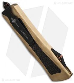 Marfione Custom Combat Troodon D/E OTF Knife Brass/LSCF (3.8" Mirror) -Microtech microtech combat troodon mirror lightining strike bearing grade brass side cm