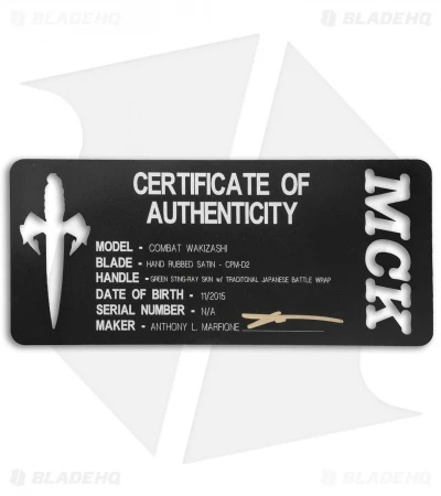 Marfione Custom Combat Wakizashi Green Rayskin (15.5" Hand Satin D2) 7 Marfione Custom Combat Wakizashi Green Rayskin (15.5" Hand Satin D2) - Image 5