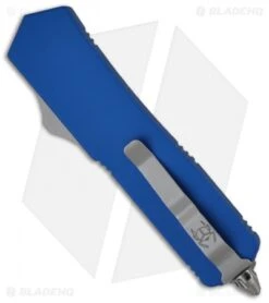 Microtech Scarab OTF Knife Blue Executive D/E Dagger (Satin FULL SER) 109-6BL -Microtech microtech scarab executive de blue satin 109 4bl back