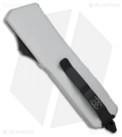 Microtech Scarab Executive Silver OTF Tanto Knife (3.5" Black Serr) 108-2W -Microtech microtech scarab te white black serr 108 2w back 1