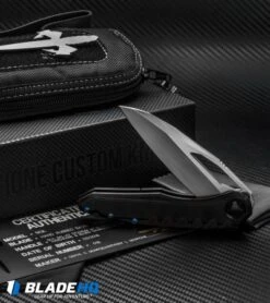 Marfione Custom Knives Sigil Flipper Knife DLC Titanium (3.5" Hand Satin) -Microtech microtech sigil dlc ti blue hw all cm