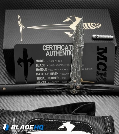 Marfione Custom Tachyon III Balisong Knife DLC Titanium (4.5" Damascus) 7 Marfione Custom Tachyon III Balisong Knife DLC Titanium (4.5" Damascus) - Image 5